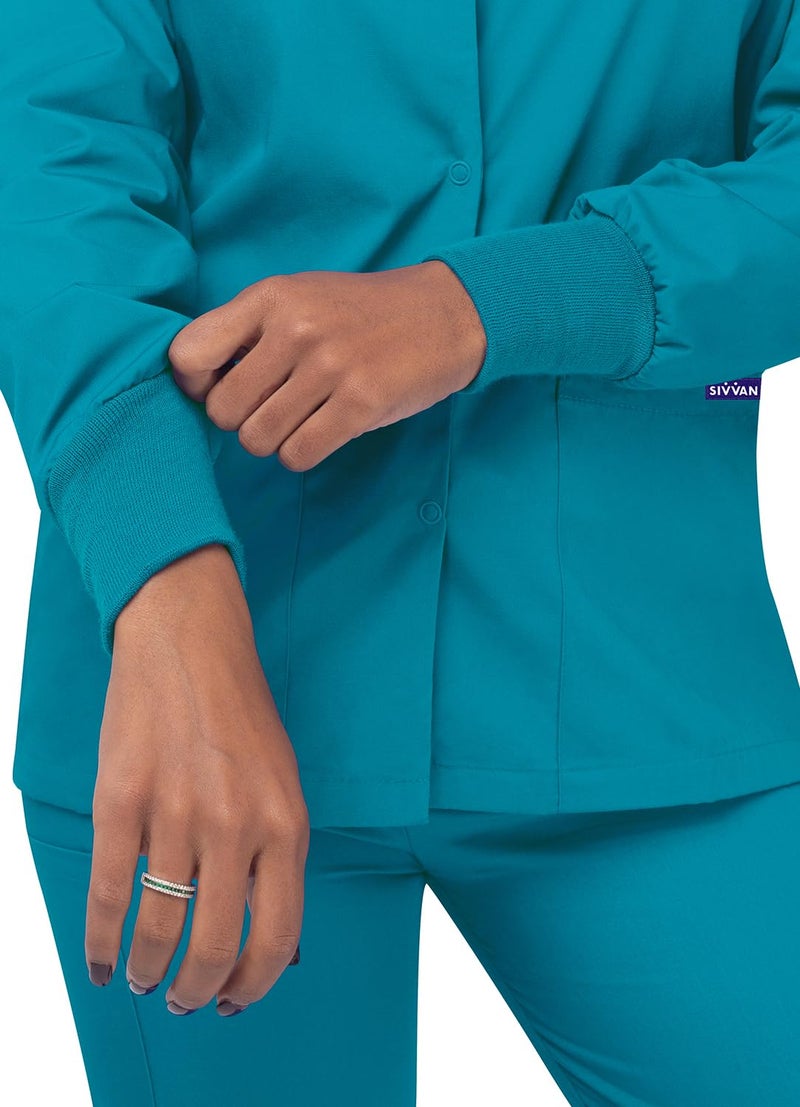Sivvan سيفان سكرابز للنساء - جاكيت دافئ بأزرار أمامية - S8306 - أزرق فيروزي - M - Image 5